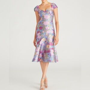 $645 NWT Theia “Logan” Jacquard Cocktail Dress in Wisteria Sz 4